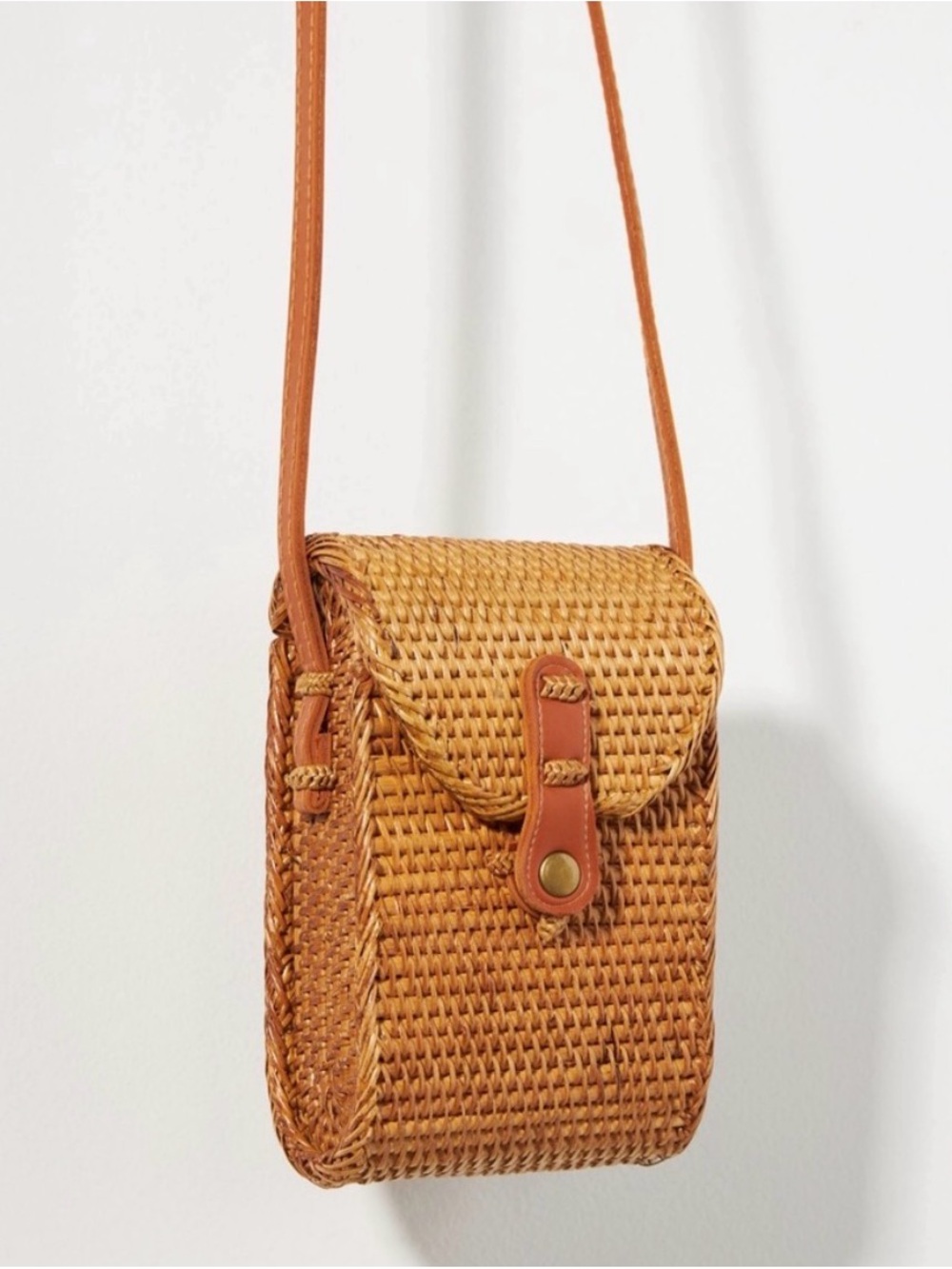 Anthropologie Woven Crossbody Bag in Tan and Cognac - Picture 1 of 3